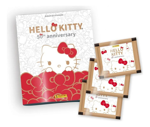 Pacote Álbum Panini cor branco + 40 envelopes Hello Kitty 50th Anniversary
