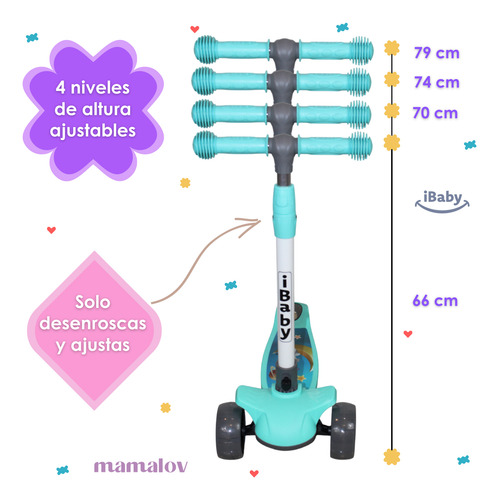Scooter De Pie Plegable Con Música De 2 A 12 Año Ibaby Cyber