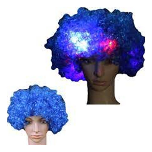 Peluca Luminosa Payaso Afro Azul Rulos Cotillón Led Carioca