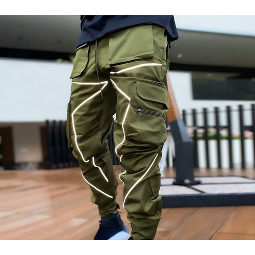 C+ Pantalones Cargo Reflectantes Para Hombre New Joggers