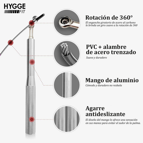 Imagen 3 de 10 de Soga Cuerda Saltar Aluminio Speed Rope Con Rulemanes Boxeo