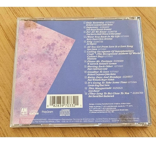 Cd Carpenters Only Yesterday Original Ótimo