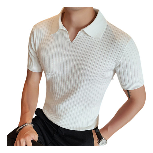 Polo De Punto De Manga Corta Para Hombre Con Escote