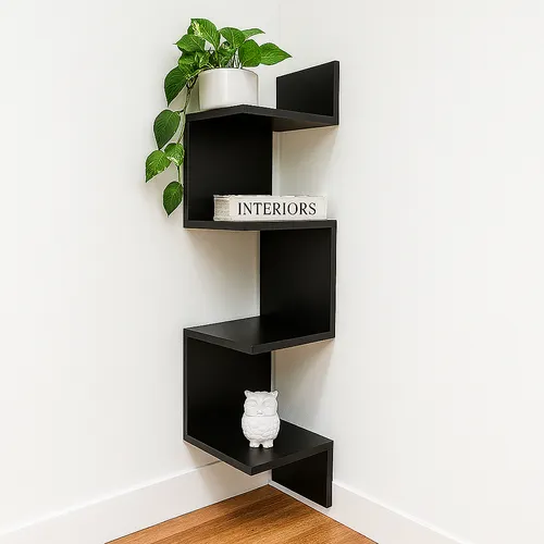 Estante De Canto de Parede Organizar Livros Preto MDF