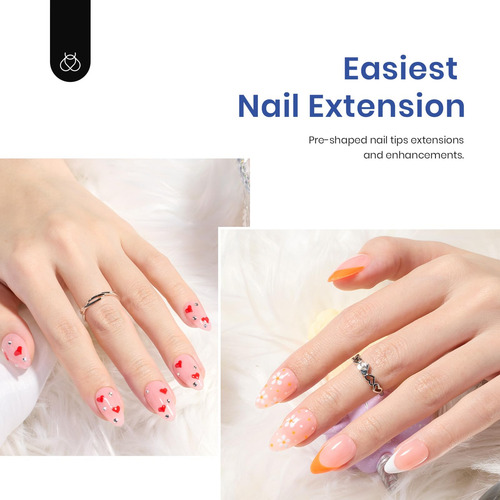 Kit De Extension De Uñas De Gel 500 Puntas Almendra 5 En 1 Transparentes