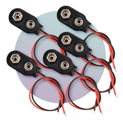 Pack 5 Piezas Cable 15cm Con Broche Para Pila 9v 9 Volts Voltios Conector Bateria Pp3 Dc