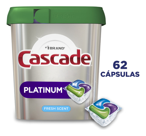 Detergente Lavavajillas Cascade Platinum Fresh, 62 Cápsulas