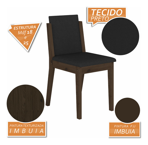 Mesa Com 4 Cadeiras Sala De Jantar Samoa Imbu/preto- M A Cor Marrom Desenho do tecido das cadeiras Liso
