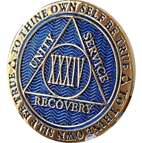 34 Year Aa Medallion Dusty Blue Color Gold Plated Chip ...