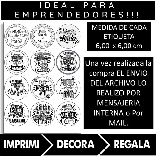 Imagen 4 de 4 de Kit Imprimible Dia De La Madre B N Pdf 02 Tags Etiquetas
