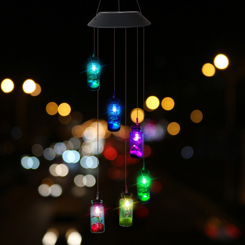 Imagen 2 de 8 de 6led Cambiante De Color Solar Botella De Deseo Viento Campan