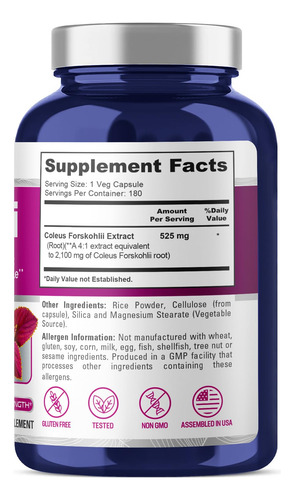 Suplemento Nusapure Forskolin 2100 Mg 180 Cápsulas Vegetais