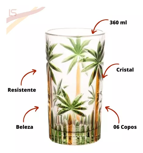 Conjunto 6 Copos Altos 360ml Palm Tree Handpaint