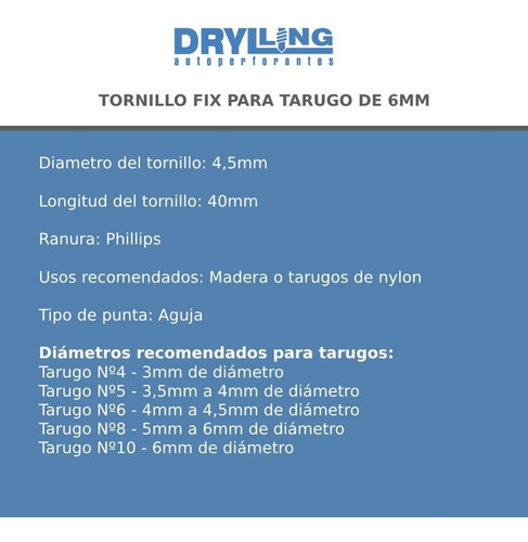 Tornillos Fix 4,5 X 40 Para Tarugo 6mm X 100 Unidades