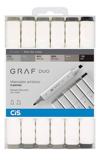 Marcador Cis Graf Duo C/6und Tons De Cinza