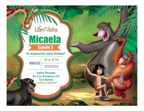Tarjeta Cumple Libro De La Selva Digital Personalizada 