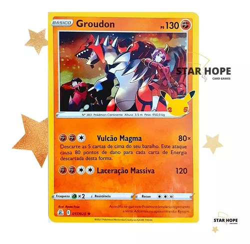 Kit Carta Pokémon Lendários Rayquaza Groudon Kyogre com Lote 50 Cartinhas  Originais