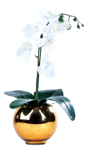 Arranjo De Orquídea Artificial Branca Em Aquário Dourado Tat