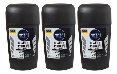 Pack X3 Desodorante Nivea Black & White Invisible Barra 49g