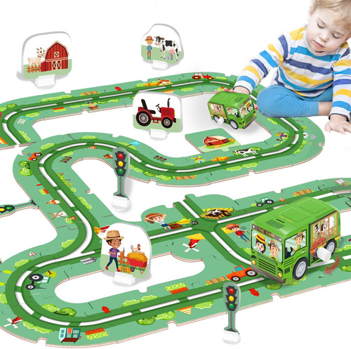 48pcs Puzzle Car Track Play Set Con 2 Vehículos, Rompecabeza