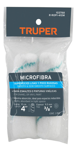 2 Pzas Bolsa C/2 Felpas P/mini Rodillo De Microfibra 4'x3/8'