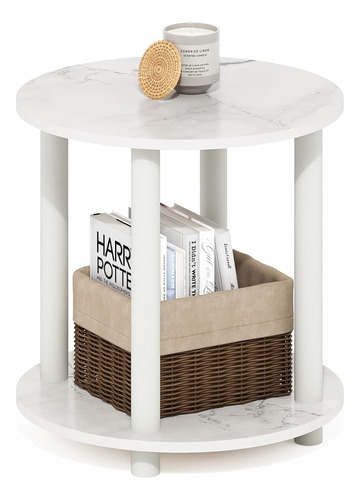 Furinno Turn-n-tube 2-tier Round Wooden End Table, Mármol Bl