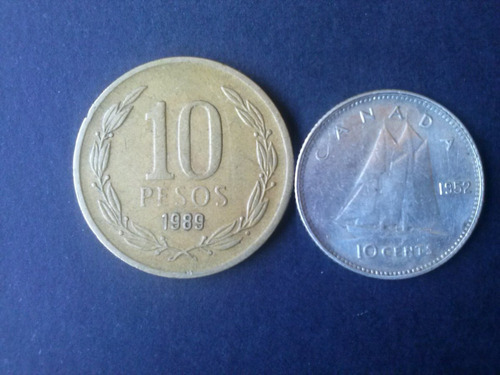 Moneda Canadá 10 Centavos 1952 Plata (c15)