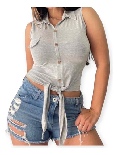 Remera Musculosa Con Escote Super Sexy Y Lazo Para Atar