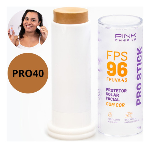 Pro Stick Protetor Solar Facial Fps96 Pro40 14g Pink Cheeks