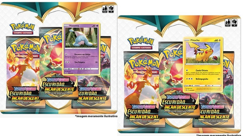 Pokémon Triple Pack Escuridão Incandescente Pikachu Hatenna