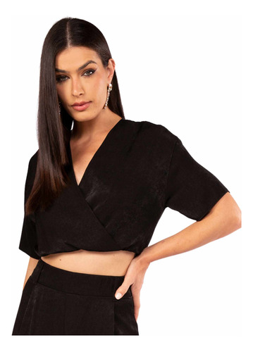 Blusa Cropped Feminina Social Transpassado