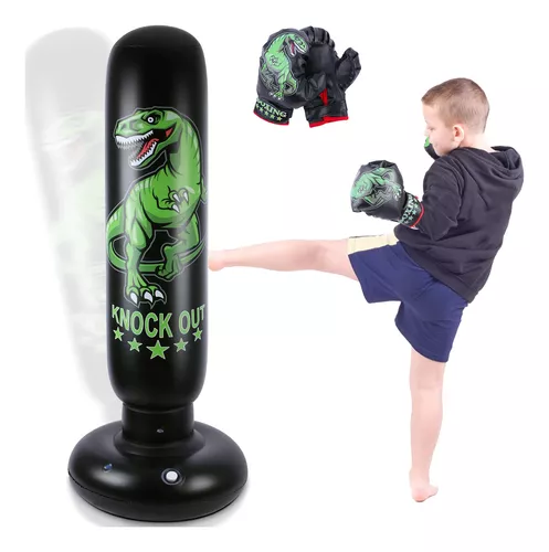 Saco Boxeo Dinosaurio Niños Bolsa Inflable 160 Cm Guantes Ju