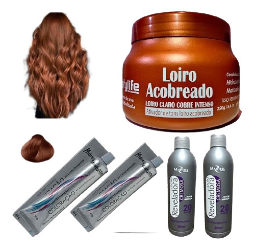  Kit Tinta De Cabelo Profission 2 Coloração 2 Ox 1 Matiz 250g Tom Loiro Escuro Acobreado Nº 6.4