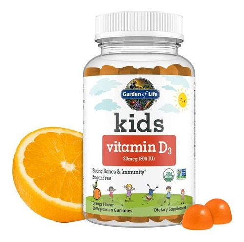 Vitaminas D3 Inmunidad Huesos Fuertes Para Niños Garden Life Sabor Naranja
