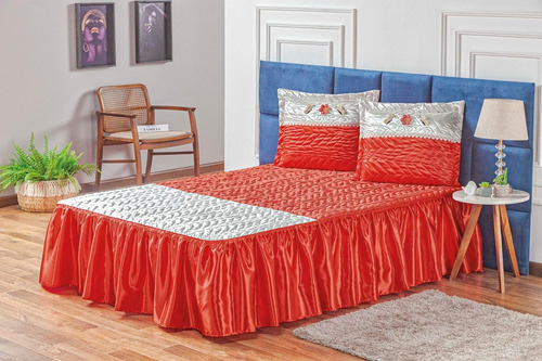 Colcha Casal Queen Bella 3 Pcs Cetim Charmousse Cor Vermelho