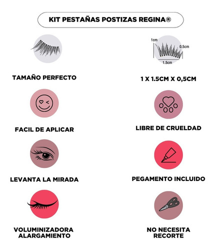 Imagen 6 de 7 de Kit Pestañas Postizas Regina Efecto Lifting 305