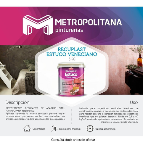 Imagen 2 de 7 de Recuplast Estuco Veneciano Simil Mármol | 5kg