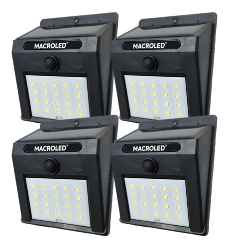 Pack X 4 Luz De Pared Led Solar Fotocélula 1.5w Macroled 