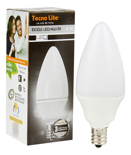 Foco Led 4w Tipo Vela Luz Cálida Tecnolite Eice12-led/4w/30