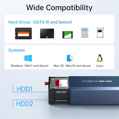 Case Acasis Com 2 Baias Usb3.0 Raid Hd 2.5/3.5 Sata