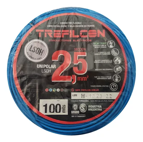 Cable Electrico Normalizado 2,5mm Trefilcon Color Celeste X 25 Metros