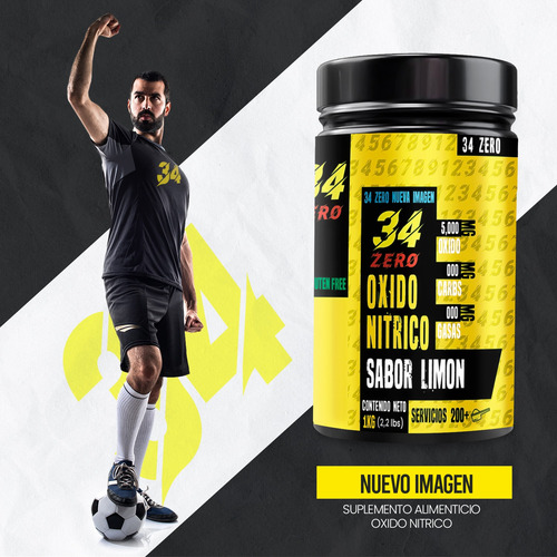 34 Zero Óxido Nítrico Pre Entreno 1kg 200 Servicios Limón