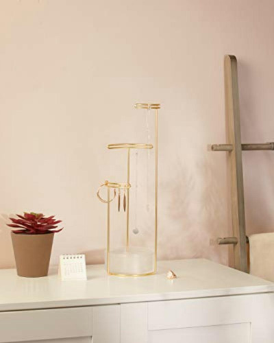 Umbra Tesora Jewelry Organizer And Jewelry Stand With Glass Color Brass