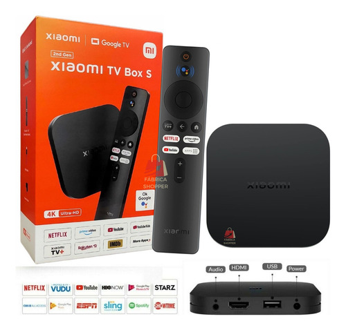 Dispositivo de TV inteligente Xiaomi Mi Box S 4k Chromecast Google 2Gbs, color negro, tipo control remoto por voz
