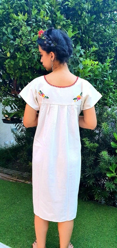 Vestido Mexicano Curto Algodão Manga Bordado A Mão Varal
