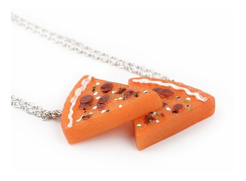 Kit Com 5 Colar De Pizza Cordão Melhores Amigos Best Friends Cor Laranja