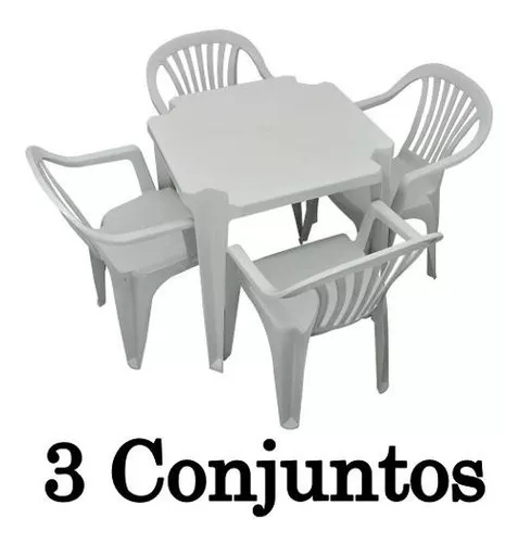 4 Jogos Mesa de Plástico Quadrada Branca Poltrona Plástica 4 cadeiras -  Extra Máquinas - Equipamentos Para Restaurantes, Lanchonete, Padaria e  Bares.