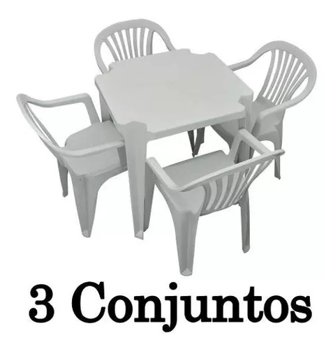 Conjunto Mesa Quadrada Bela Vista + 4 Cadeiras em Plastico Branca