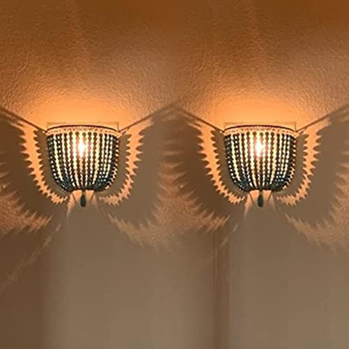 Newrays Vintage Wood Bead Wall Lamp Retro Antique With Hard