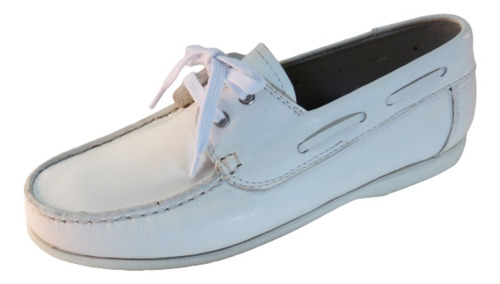 Enfermería: Mocasín Unisex Legítimo Cuero Blanco, Fondo Goma